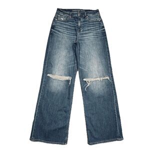 American Eagle Outfitters Blue Wide-Leg Distressed Jeans